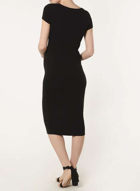 **Maternity Black Cap Sleeve Ruched Bodycon Dress